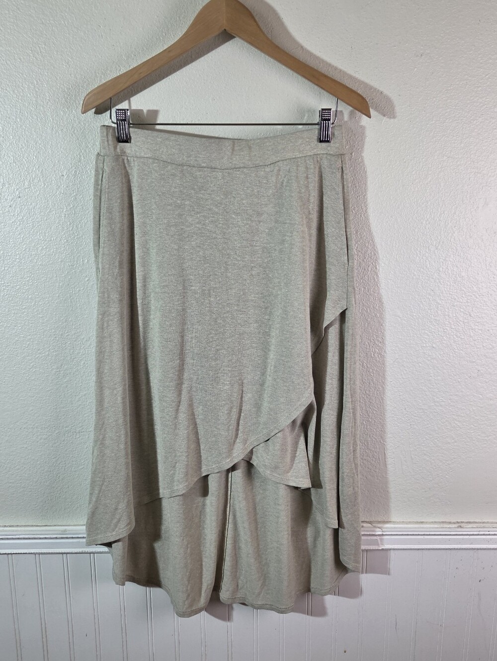 Prana Yogi Skirt Womens Small Beige Asymmetrical Layered Midi Hemp Tencel